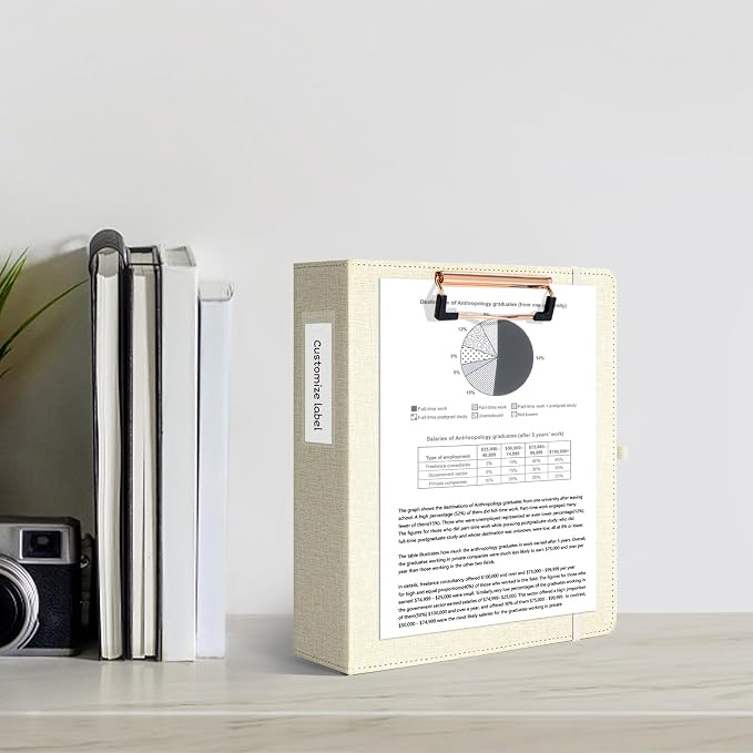 Ospelelf Mini 3 Ring Binder 5.5 x 8.5, 2 inch Round Ring Clipboard Binders Dividers with Tabs, Linen Small Binder Organizer for Office, Beige