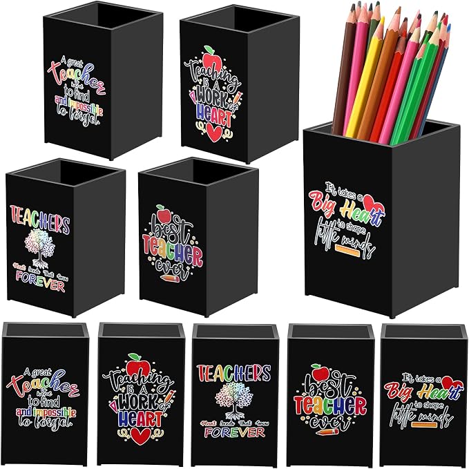 Cholemy 10 Pack Teacher Appreciation Gifts Bulk Pencil Holders Acrylic Pen Holder Desk Organizer Pencil Cup Containers for School Office Home Supplies Christmas Teacher Gifts(Black)