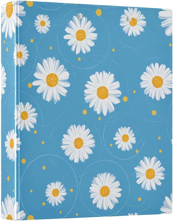 Flower Daisies Floral 1.5 Inch 3 Round Ring Binders with Pocket Clip, Holds 200 Sheets Documents for Office Classroom Student Organization Hard d Ring Binders with Printed