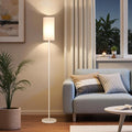 Floor Lamp, Pole Lamp with Foot Switch, Modern Standing Lamp Shade, Minimalist Freestanding Lamp (Bulb Not Included), for Living Room, Bedroom Office ETL Listed, White and Beige WE07LD05