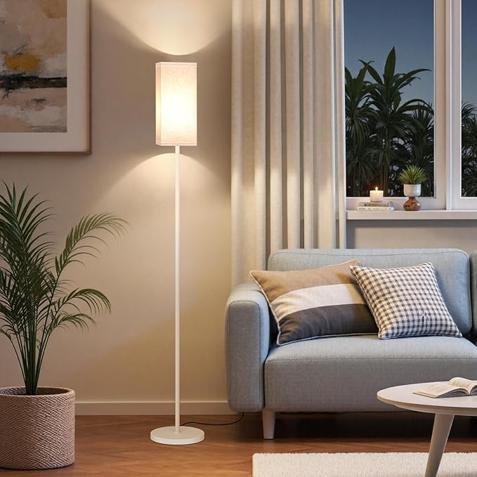 Floor Lamp, Pole Lamp with Foot Switch, Modern Standing Lamp Shade, Minimalist Freestanding Lamp (Bulb Not Included), for Living Room, Bedroom Office ETL Listed, White and Beige WE07LD05