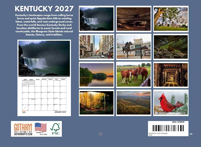 Kentucky Calendar 2027 Monthly Wall Calender 12 Month