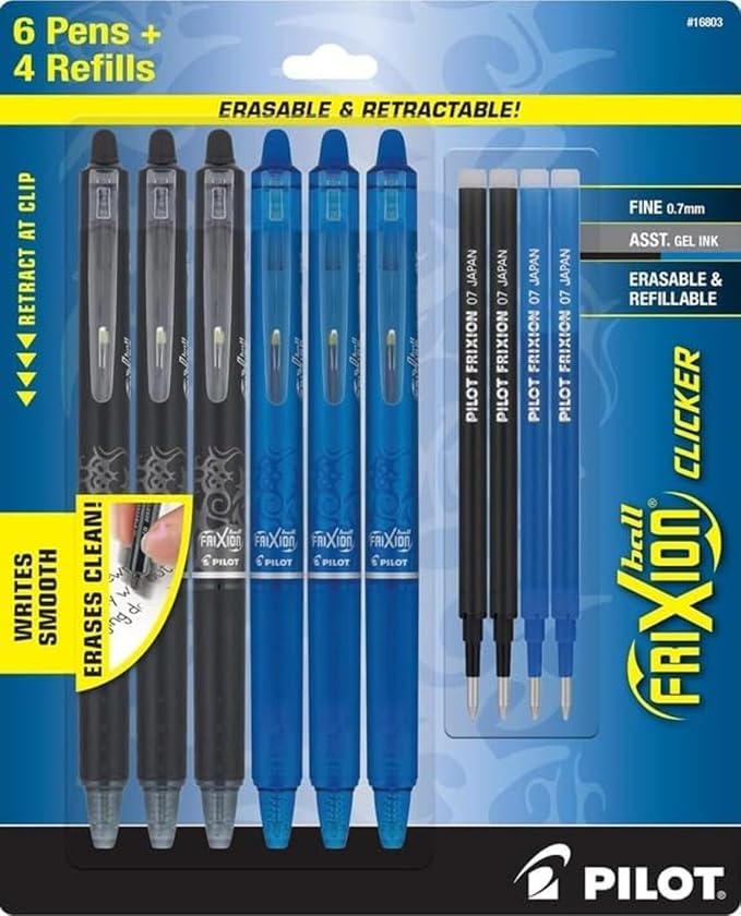 PILOT FriXion Clicker Erasable Pens, 0.7mm Fine Point, Black Ink