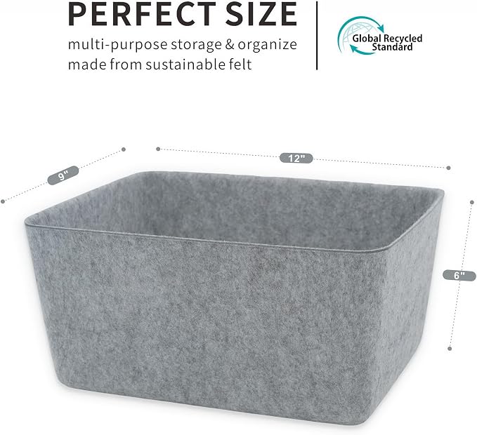 Felt Storage Bin Wide Deep Drawer Organizer Caddy Minimal Box Gray