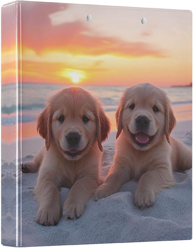 3 Ring Binder Golden Retriever Puppy Dogs 1.5" Round Ring Binders View Binder with 200 Sheet for Kids School Supplies Women Men Office, 1 Pack
