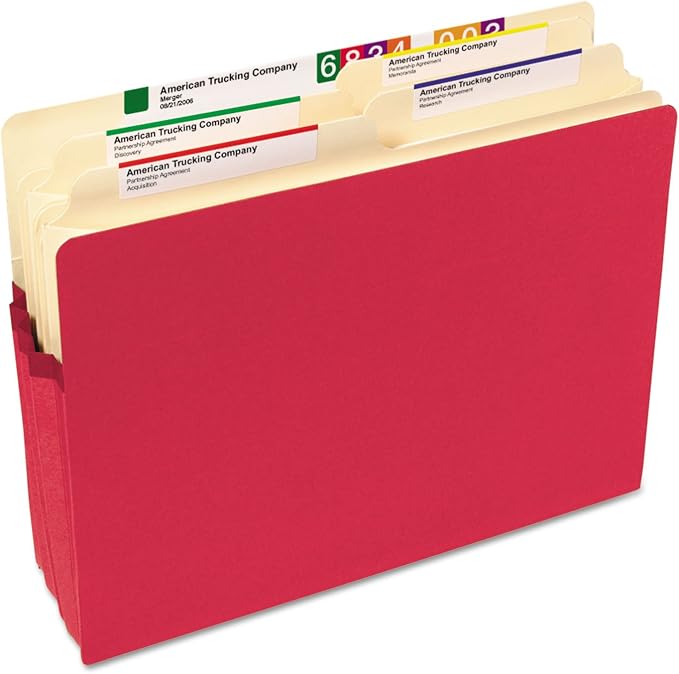 Smead File Pocket, Straight-Cut Tab, 3-1/2" Expansion, Letter Size, Red, 25 per Box (73231)