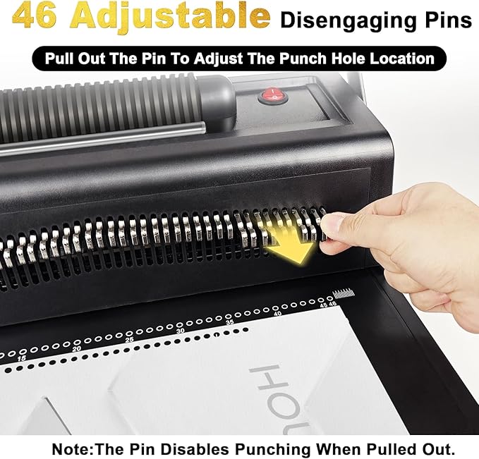 HOUYEE Spiral Coil Binding Machine with 100 Pack 3/8"(10mm) Coils & Pliers | 4:1 Pitch, 20 Sheet Punch Capacity, Quick Electric Coil Insert, 46 Disengaging Pins, Adjustable Margin,Fit Letter Size/A4/A5