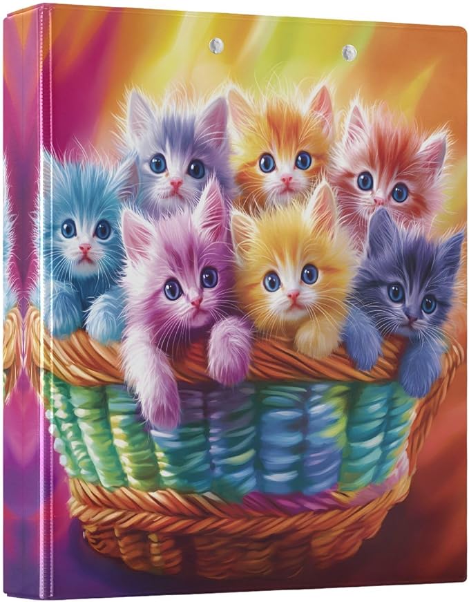 3 Ring Binder Colorful Kitten Cats 1.5" Round Ring Binders View Binder with 200 Sheet for Women Men Office Kids School Supplies, 1 Pack