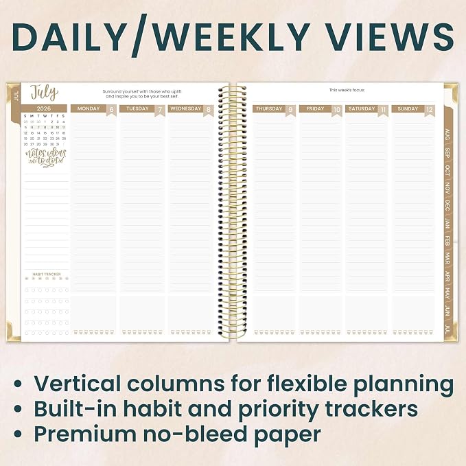 bloom daily planners 2026-2027 Hardcover Academic Year Goal & Vision Planner (July 2026 - July 2027) - 13 Months Weekly & Monthly Agenda Organizer - 7.5" x 9" - Spread Kindness Like Wildflowers