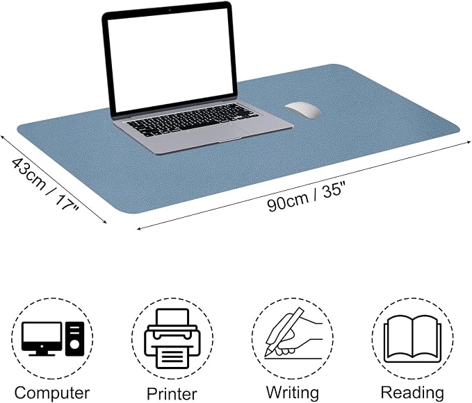 Patikil 35"x17" Desk Mat - Waterproof PU Leather Desk Pad - Dual-Sided Grey Blue