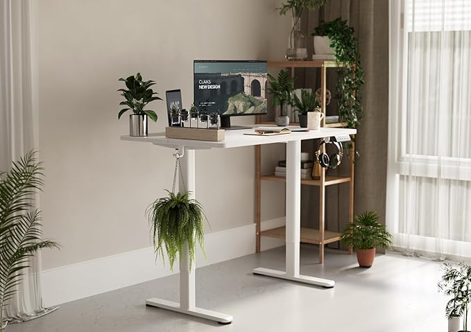 Claiks Electric Height Adjustable Standing Desk, 48x24 Inch, White | Smooth Height Adjustment, 3 Memory Presets, Cable Management Hub&Hook, Stable Steel Frame, 176lbs Capacity, Easy Assembly