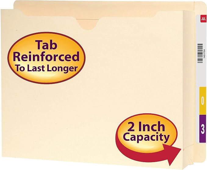Smead End Tab Expanding File Jacket, Reinforced Straight-Cut Tab, 2" Expansion, Letter Size, Manila, Paper, 25 per Box (76910)