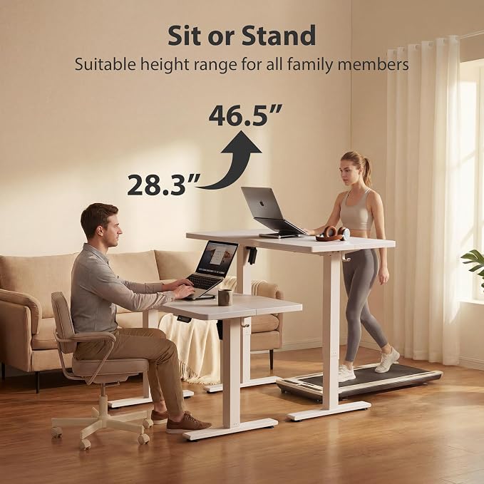 Cubiker Standing Desk, 63x28 Inches Sit Stand Home Office Desk, Electric Stand up Desk, Adjustable Desk with Splice Board, White Frame/White Top