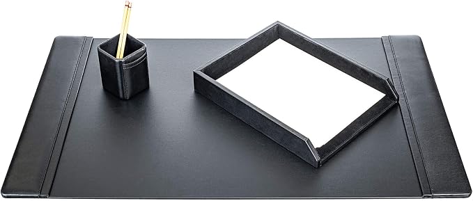 Genuine Top-Grain Black Leather 3-piece Desk Set