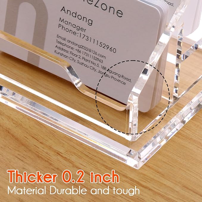 HeZone Acrylic Business Card Holder For Desk Clear Business Card Display Stand 2 Tier 2 Slots Business Cards Holders for Men And Woman, Organize 100 Cards-1 Pack (2 Solt-H)