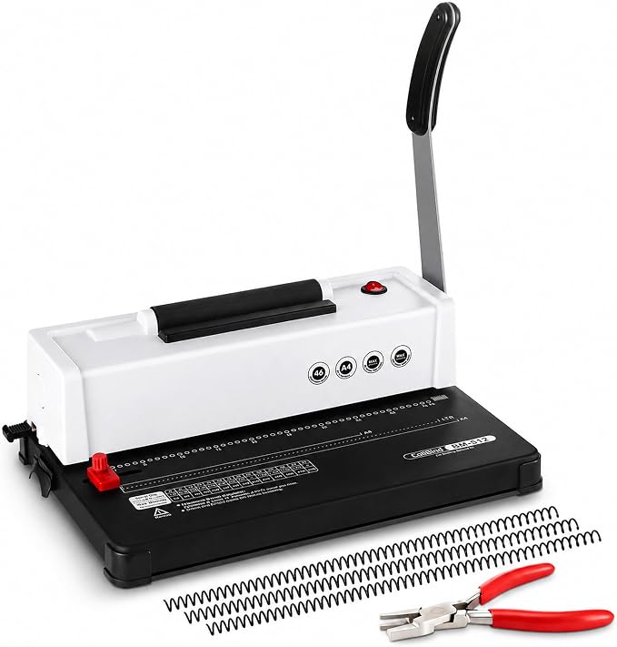 Lumoshine Spiral Coil Binding Machine, 12 Sheets Punch Capacity, Electric Coil Insert, Book Binder Machine for Letter/A4/A5/ Size Paper, with 100pcs 5/16'' Coils & Plier