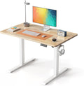 DESINO Standing Desk, 32 × 19 Inches Electric Height Adjustable, Sit and Stand Up, Computer Office Desk with Splice Board, White Frame/Oak TOP
