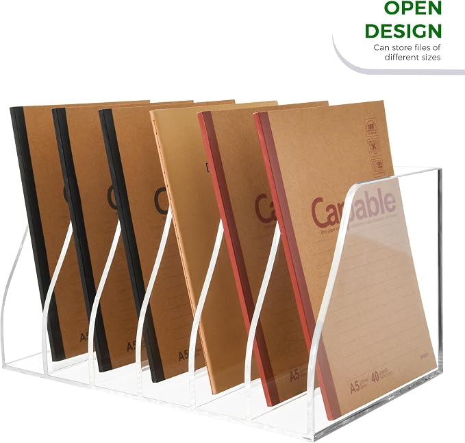 Lovemolly Acrylic Magazine File Holder – 6-Slot Clear Desk Organizer, Vertical Document Sorter for Office, Home & Classroom, No-Assembly Tabletop Rack for Folders, Books & Tablets, 7.09x12.01x6.3 in