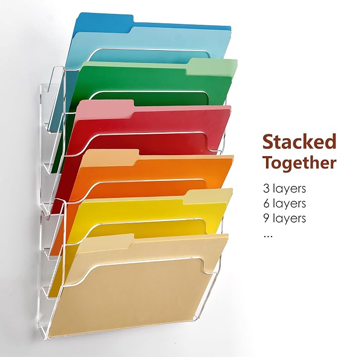 DINGHUO 3 Pockets Acrylic Hanging Wall File Organizer for Office | Wall Mounted Magazine File Holder for Mail Paper Document Organization, No Assembly Required, Hooks Screws Included - 1 Pack