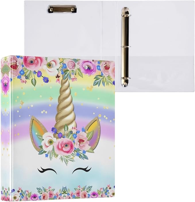 3 Ring Binder Unicorn Pink 1.5" Round Ring Binders View Binder with 200 Sheet for Kids School Supplies Women Men Office, 1 Pack