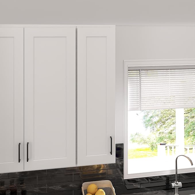 Furinno Shaker 4-Tier Wall Kitchen Cabinet, 1-Door, White | 12 D x 12 W x 42 H, Adjustable Hinges, Soft-Close Shaker-Style Door, Ready to Assemble, Plywood, for Pantry, Dining Room