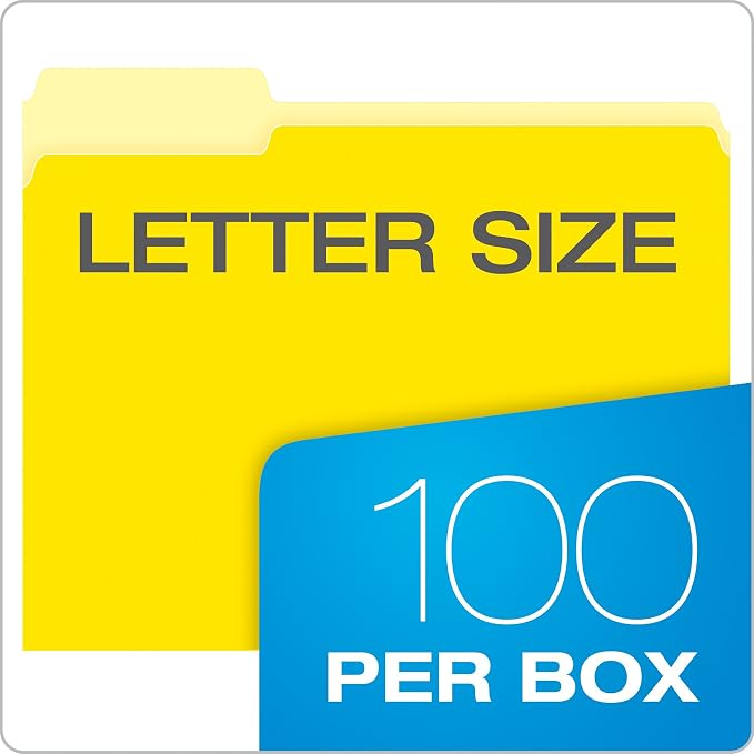 Pendaflex Two-Tone Color File Folders, Letter Size, Yellow, 1/3 Cut, 100 per box (152 1/3 YEL)