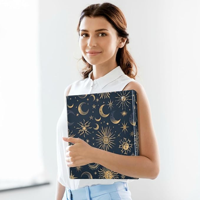 3 Ring Binder, Celestial Sun Moon Bohemian File Folder Holds 200 Sheets File Storage for Women Men School Office Supplie