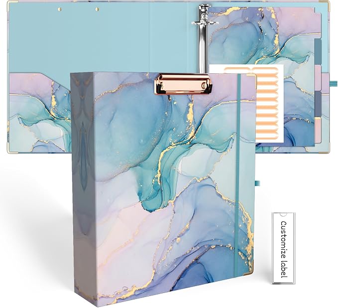 EYROZILL 3 Ring Binders 2 Inch with 5-Tab Dividers for Letter-Size 11" x 8.5" .Three Ring Binder with clipboard and File Folder Labels for School Class Office Supplies, Green Marble