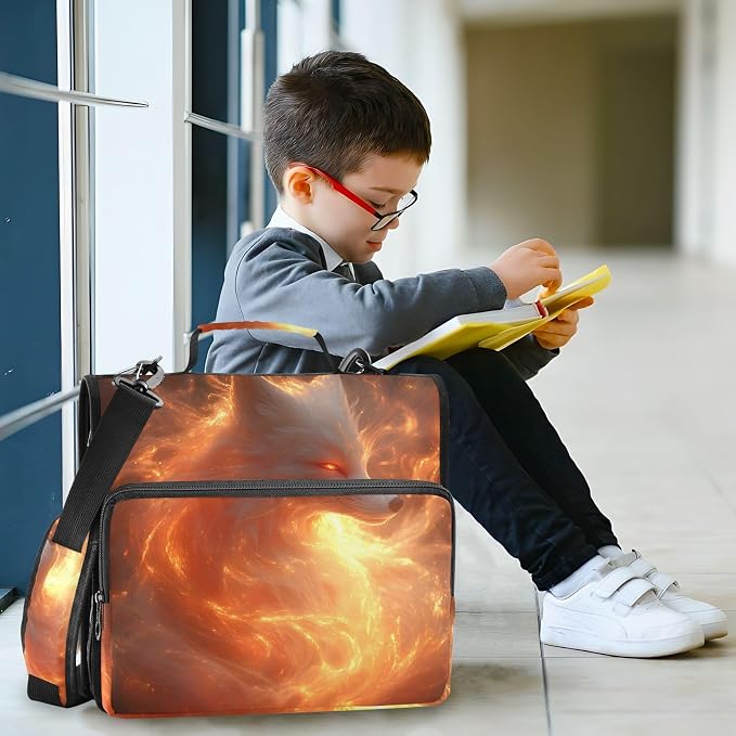 3 Ring Zipper Binder with Shoulder Strap Fox Fire Animal 2 Inch Zippered Binder Bag 500 Sheet Capacity Multi Pockets for School Supplies