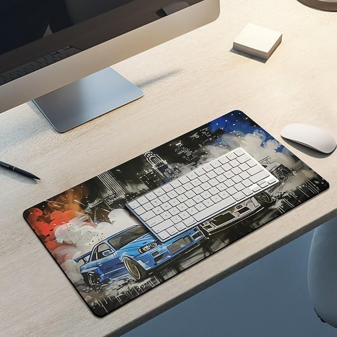 Car Large Mouse Pad Gaming R34 R32 Racing Car Anime Aesthetic Graffiti JDM Desk Mat for Keyboard and Mouse Mat Non-Slip Rubber Desk Pad 30x60cm, Style