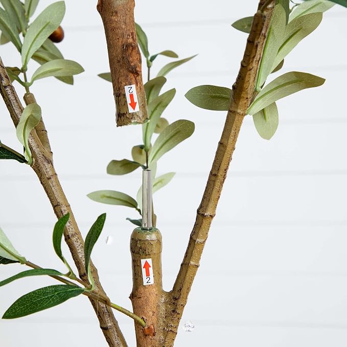 Nearly Natural 9 ft Artificial Olive Tree with Natural Trunk Floor Plant | Lifelike Fruits and Minimalist Leaves, Non-Decorative Nursery Planter, Elegant Statement Piece for Foyer or Office Decor