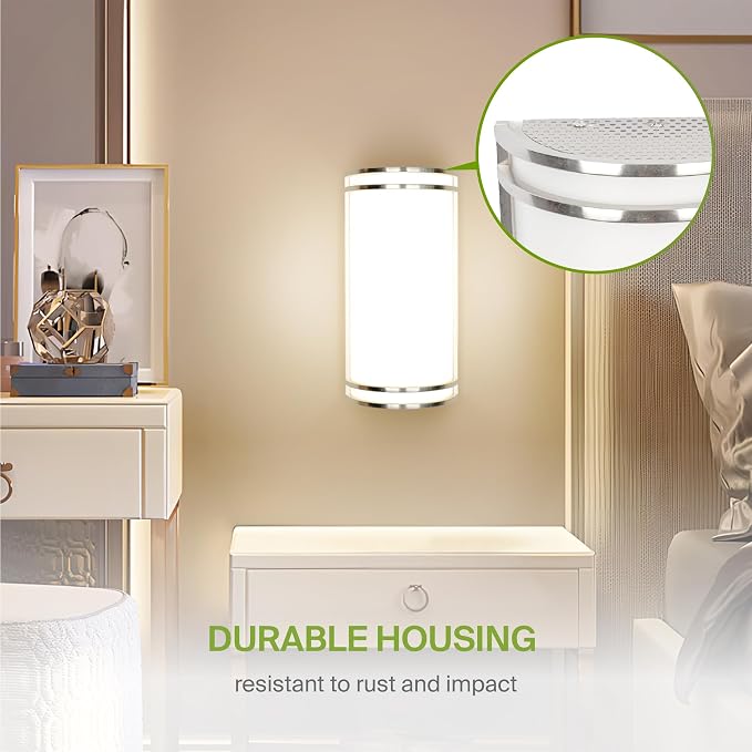 ASD Indoor LED Wall Sconce Lights - 14 Inch 20W Brushed Nickel Modern LED Wall Sconces Hardwired - ETL Dimmable 3000K 4000K 5000K Adjustable Sconce Light Fixture for Bedroom, Hallway, 2 Pack