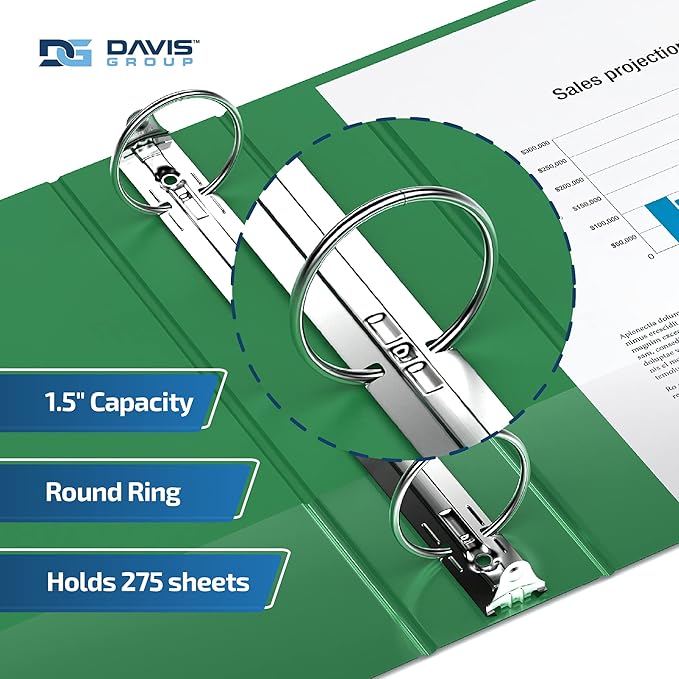 Easyview Premium 3-Ring Binders with Clear-View Covers and Round Rings, Binders for School or Office, 1.5 Inch, Pack of 6, Green