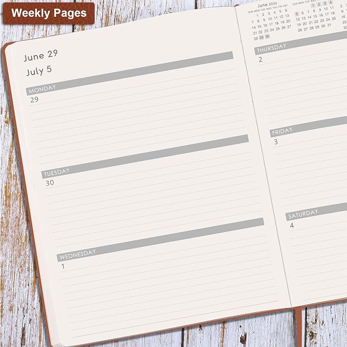 Planner 2026-2027 - 2026-2027 Planner Weekly and Monthly, 8.5" x 11", July 2026 - June 2027, Faux Leather Cover, Pen Holder, Pocket, 25 Notes Pages, A4 Premium Paper - Brown