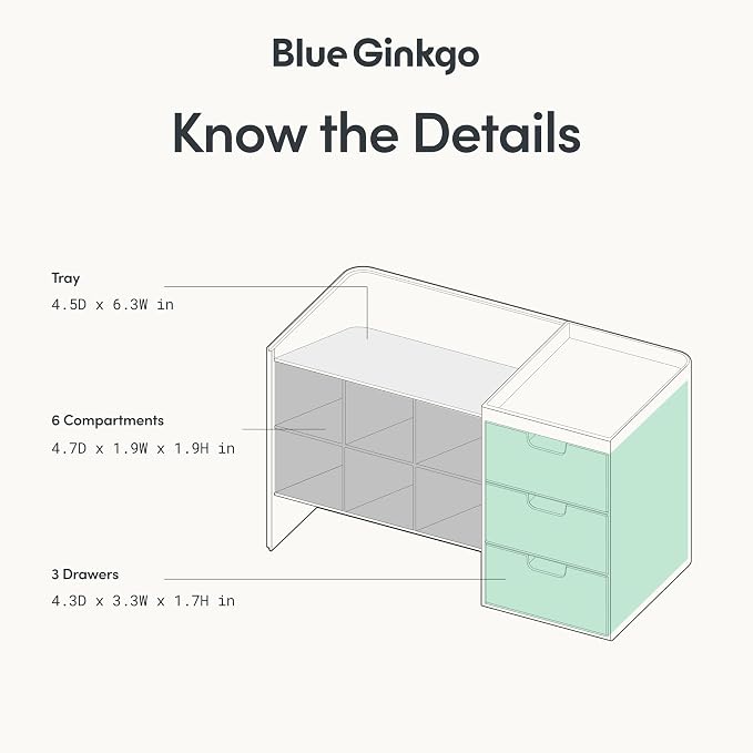 Blue Ginkgo Stackable Desk & Pen Organizer, Blue, Made in Korea | Multi-Compartment. 3 Drawers. Easy Access.