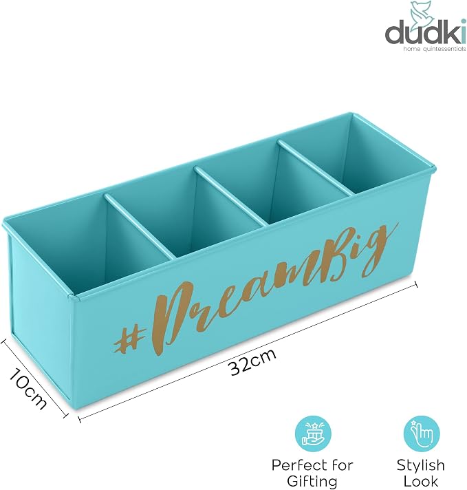 DUDKI HOME QUINTESSENTIALS 4 Compartments Pen Holder and Makeup Stand - Gift Office Desk Accessories Décor Storage Multi-functional Pen Organizer for Countertop Desk