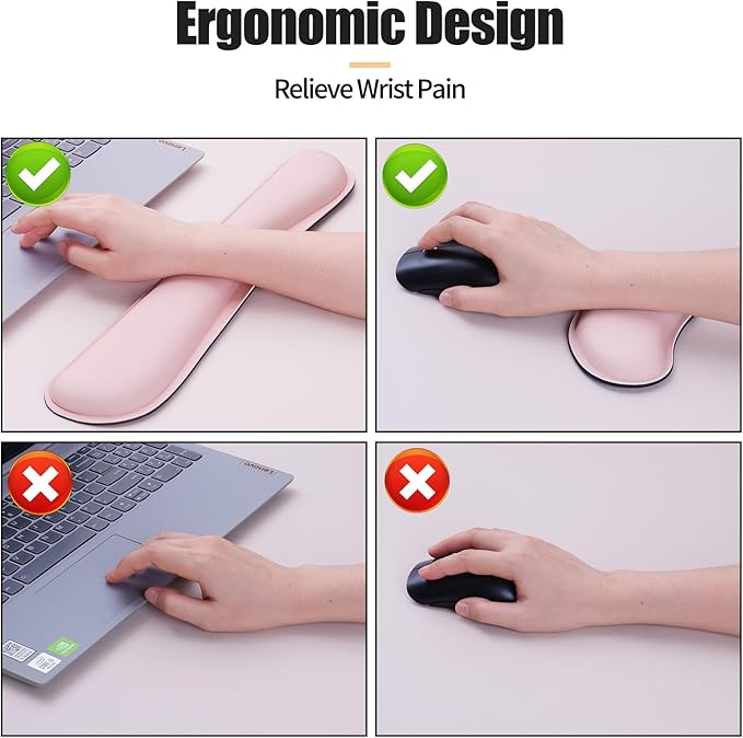 Bloss Large Desk Pad and Keyboard Wrist Rest, Large Mouse Pad + Keyboard Pad+Mouse Wrist Support, Non-Slip Desk Mat Protector for Office, Home (35.4×15.7 Inches,Pink)