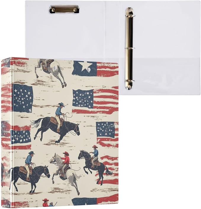 American Rodeo Cowboys Decorative 3 Ring Binder 1.5 Inch Large View Binders with Pockets Holds 200 Sheets File Organizer for Office College School, 2 Pack