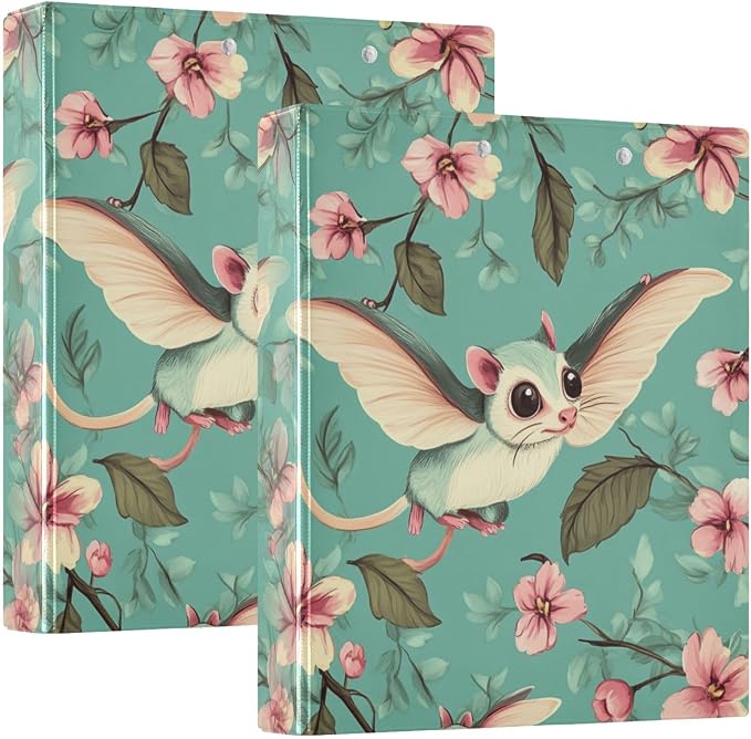 Cartoon Sugar Glider Green Decorative 3 Ring Binder 1.5 Inch Large View Binders with Pockets Holds 200 Sheets File Organizer for Office College School, 1 Pack
