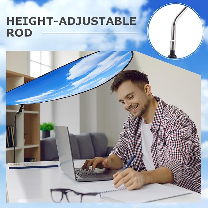 Large Adjustable Office Cubicle and Desk Shade,51'' Portable Cubicle Light Shade with Clamp Foldable Rotatable Canopy Blocks Light or Disturbance for Working Accessories(Blue Sky)