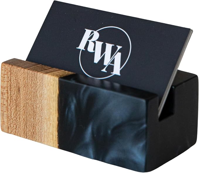 RWA Business Card Holder for Men & Women - Handcrafted Epoxy & Wood, Stylish & Durable Business Card Organizer, Premium Business Card Holders Desk Accessory for Professionals - ELEMENT, black