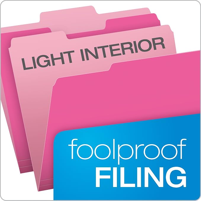 Pendaflex Two-Tone Color File Folders, Letter Size, 1/3 Cut, Pink, 100 Per Box (152 1/3 PIN)
