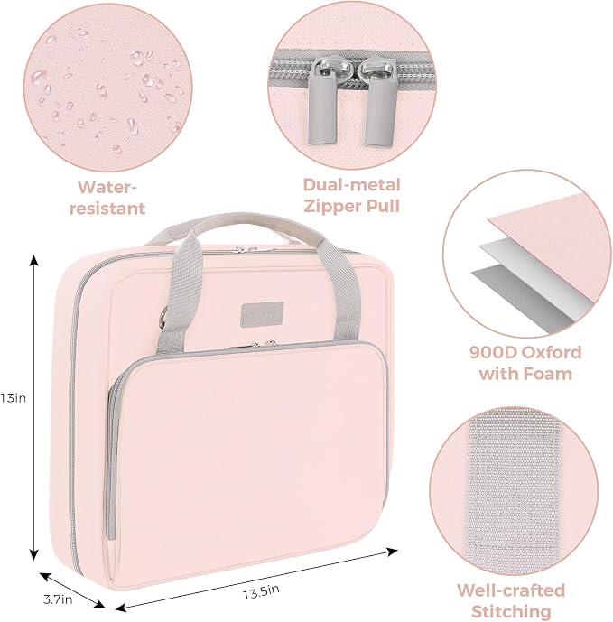 SKYDUE Zipper Binder 3 Inch D-Ring School Binder, Oxford Fabric School Organizer Holds 700+ Sheets, Fits 14" Laptop, Water-Resistant, Handle & Shoulder Strap, 14"x13" – School Supplies, Pink
