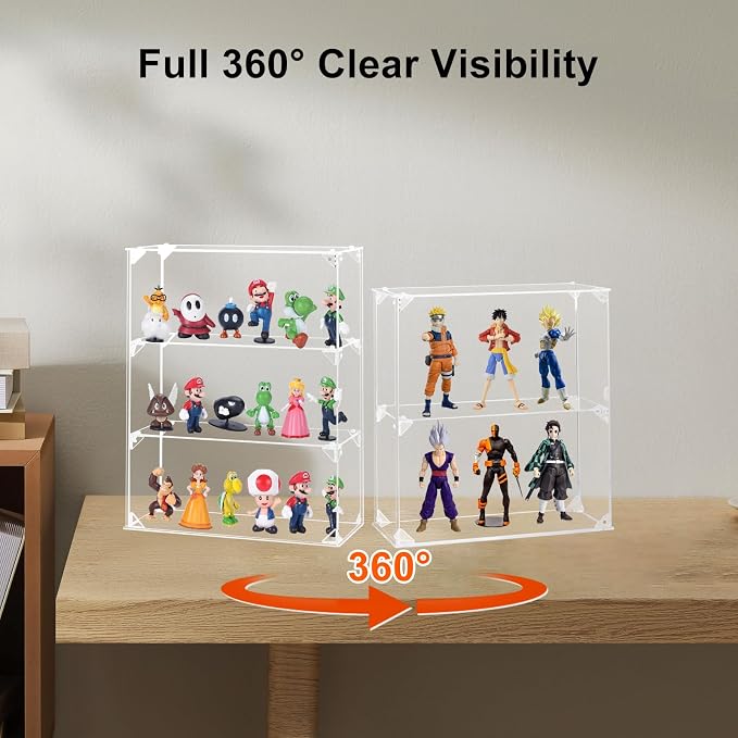 Acrylic Display Case, 2 Tier Clear Display Case for Funko Pop Figures, Wall Mounted or Desktop Dustproof Display Cabinet Box for Collectibles Action Figures Lego Models Mini Toys (12x4x13.1 inch)