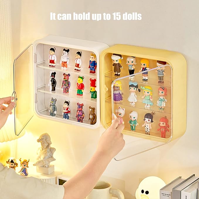 Wall Mount Display Case for Figures - Space Saving & Adjustable Acrylic Storage Box with Magnetic Door, Dustproof & Moisture Proof for Lego Pop Mart Action Figures (Pink)