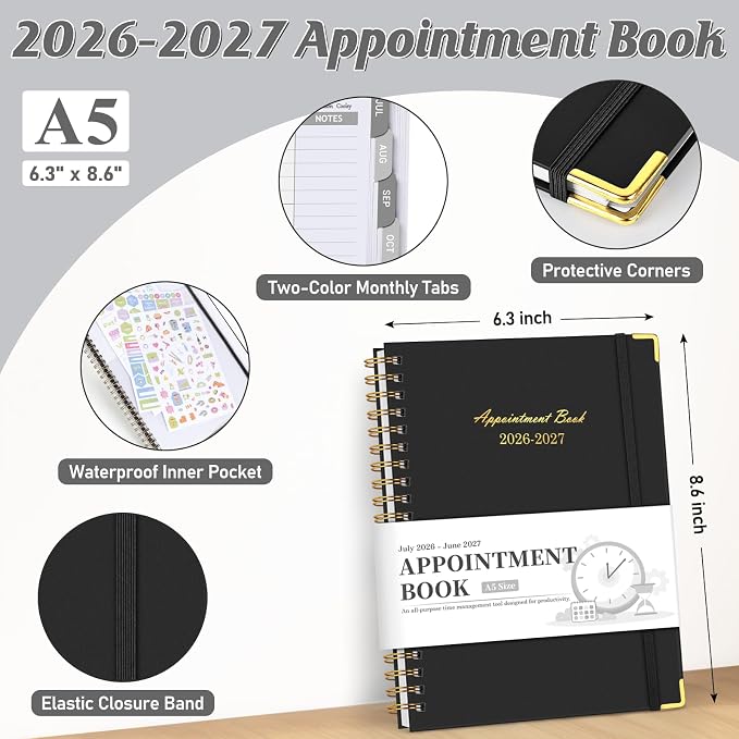 Appointment Book 2026-2027, 30-Minute Interval Hourly Planner, 6.3"×8.6"