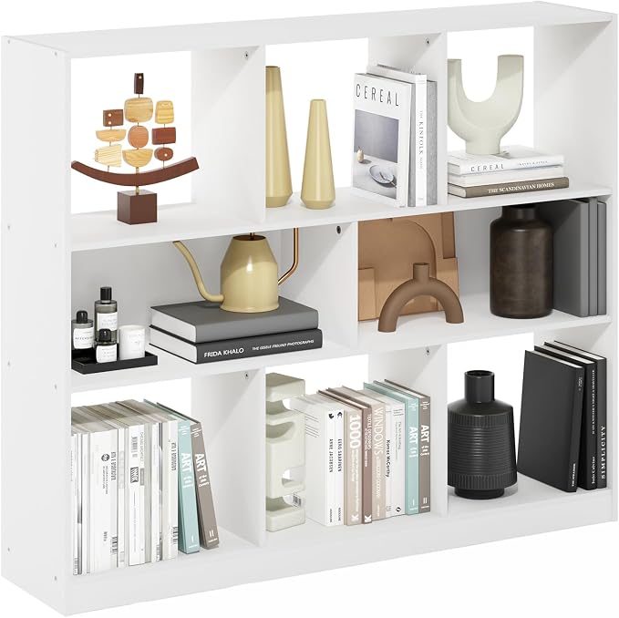 Furinno DALY Book Shelf, 8-Cube Bookshelf, Horizontal Cube Storage Organizer Bookcase, 10.9 x 47.2 x 39.4, for Living Room, Bedroom, Home Office, White
