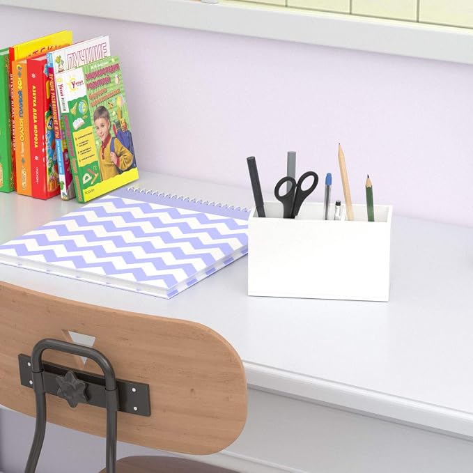 NIUBEE Acrylic Pen Holder 3 Compartments, White Pencil Organizer Cup for Countertop Desk Accessory Storage | Scratch-resistant thick acrylic with 3 slots for pens, pencils, makeup brushes, office, vanity and school use