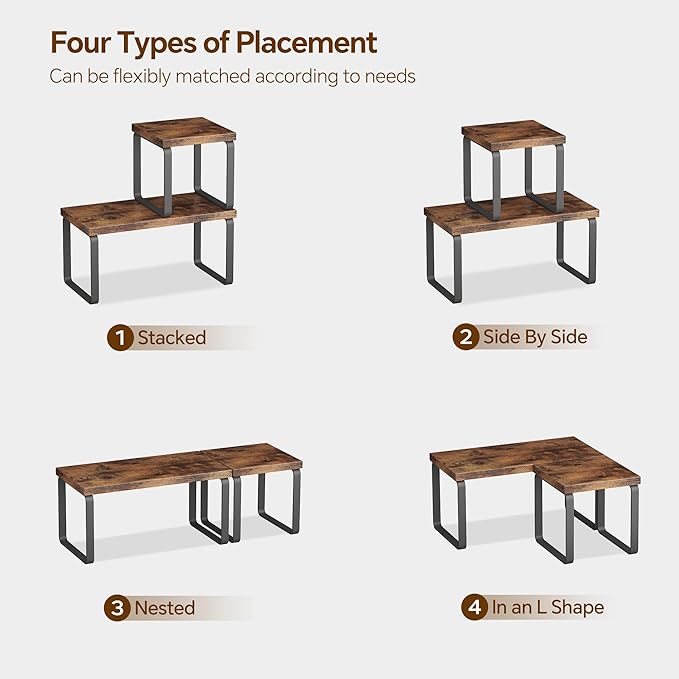 2 Sets Wooden Desktop Organizer Shelf, 2-Tier Adjustable Freestanding Bookshelf Desk Shelf, Stackable Desk Organizer for Office, Dorm, Bedroom, Space Saving, Easy Assembly, Rustic Brown (2 Pack)