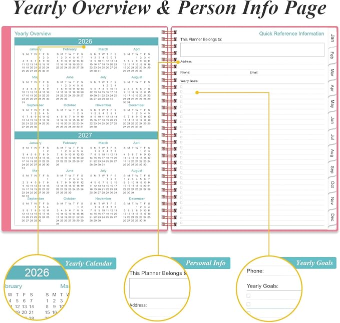 Daily Planner 2026 Full Page Per Day- 2026 Daily & Monthly Planner from January 2026 to December 2026, Day Planner 2026 with 12 Months Tabs, 8.5" x 11", Pink